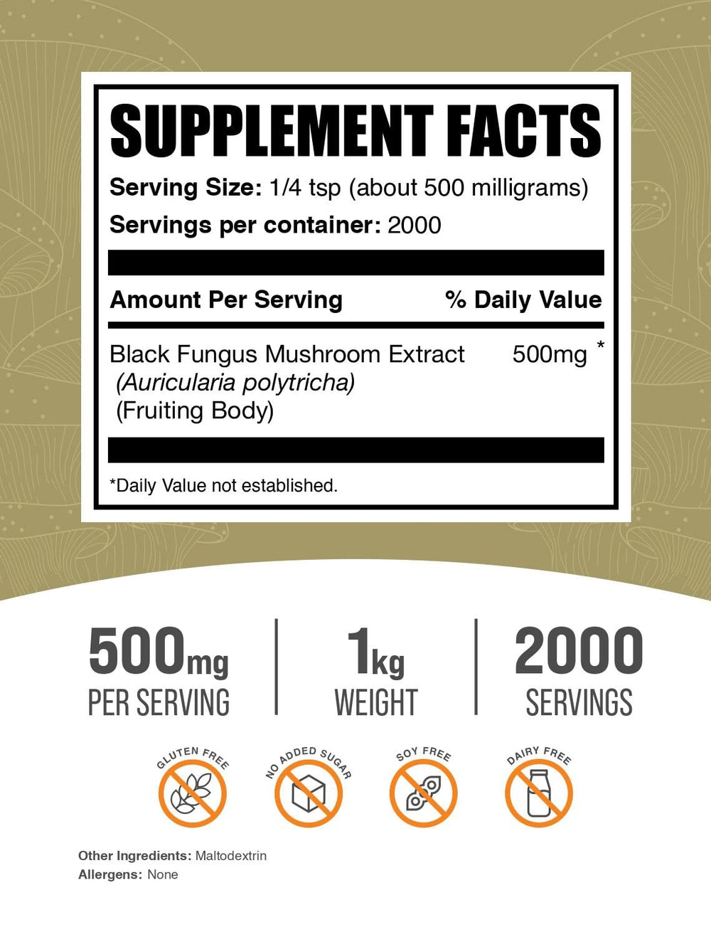 BulkSupplements Wood Ear Mushroom powder scoop ready for serving.