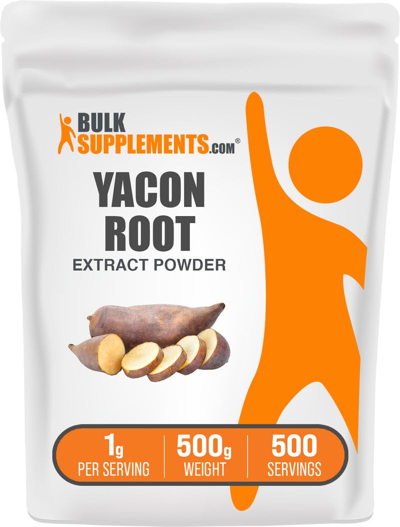 BulkSupplements Yacon Root Extract Powder front label showing gluten-free status.