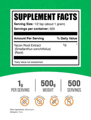 BulkSupplements Yacon Root Extract Powder spoon dispensing a measured serving.