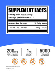 BulkSupplements Zinc Orotate powder with measuring scoop for convenient dosing