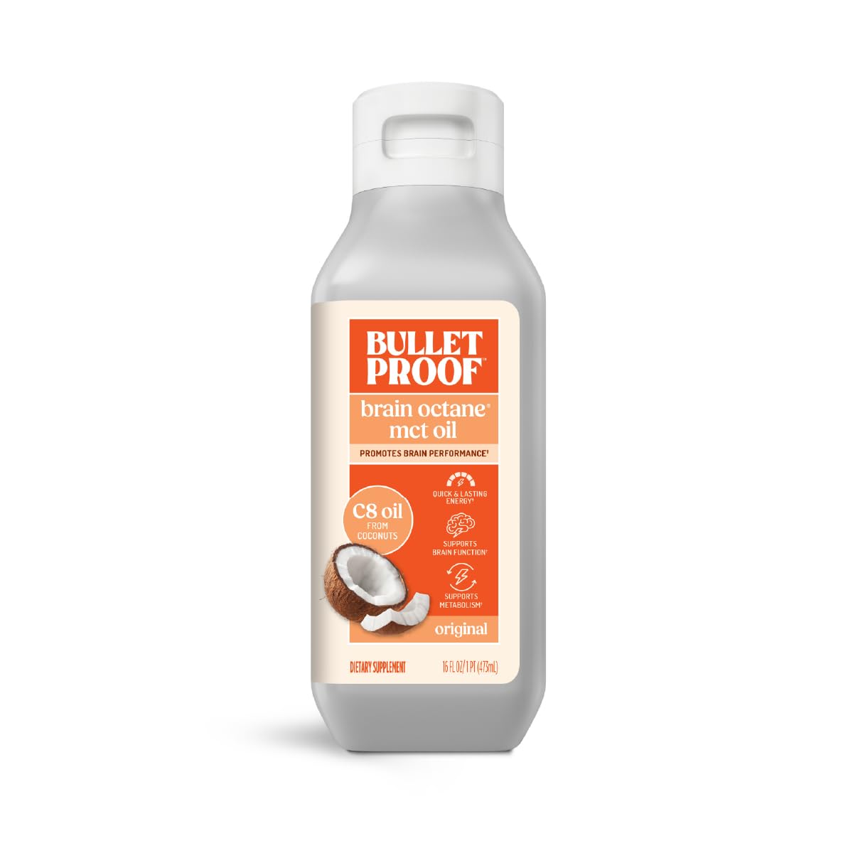 Bulletproof Brain Octane bottle pour showing quick energy for mornings.