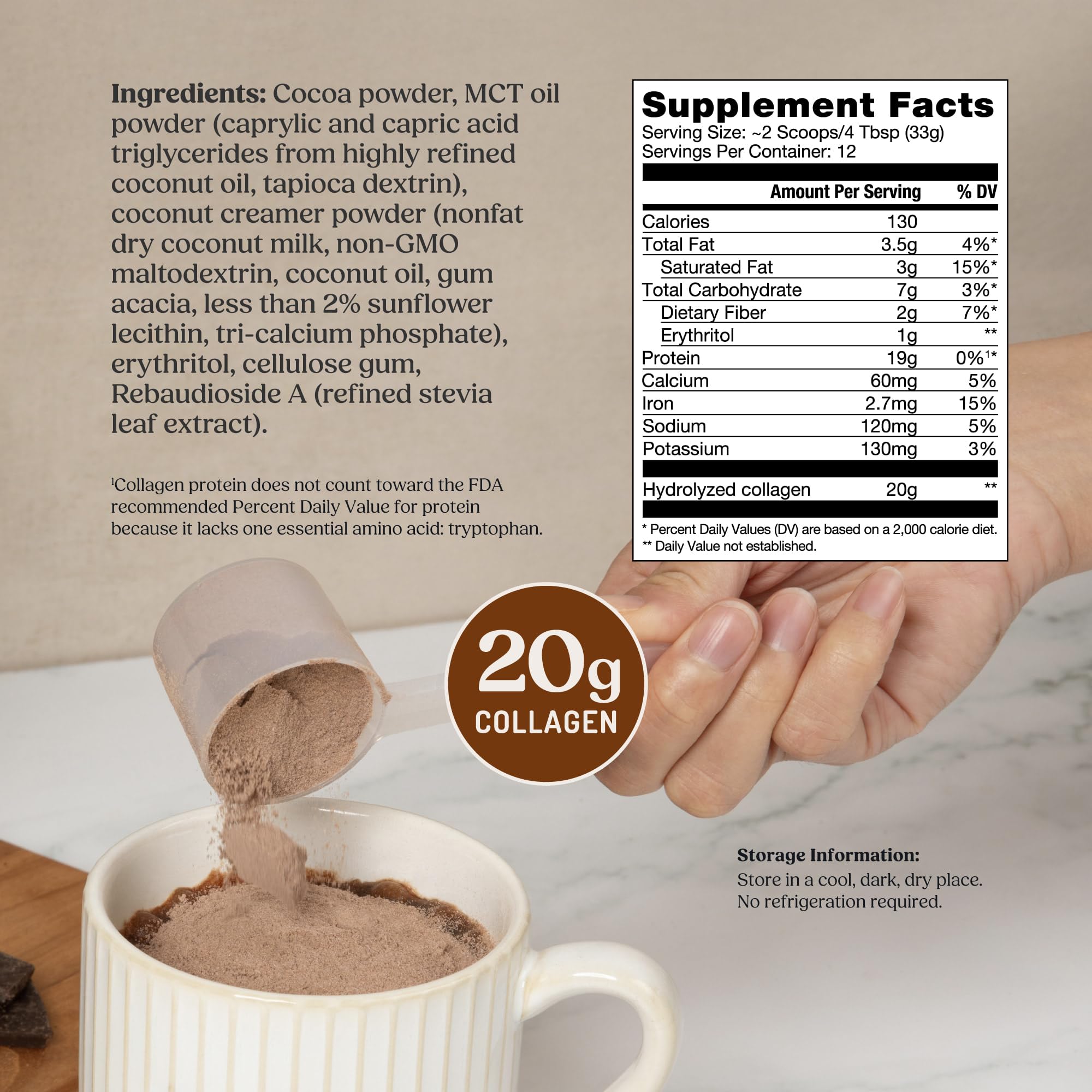 Bulletproof Chocolate Collagen Peptides being stirred into coffee for creaminess.