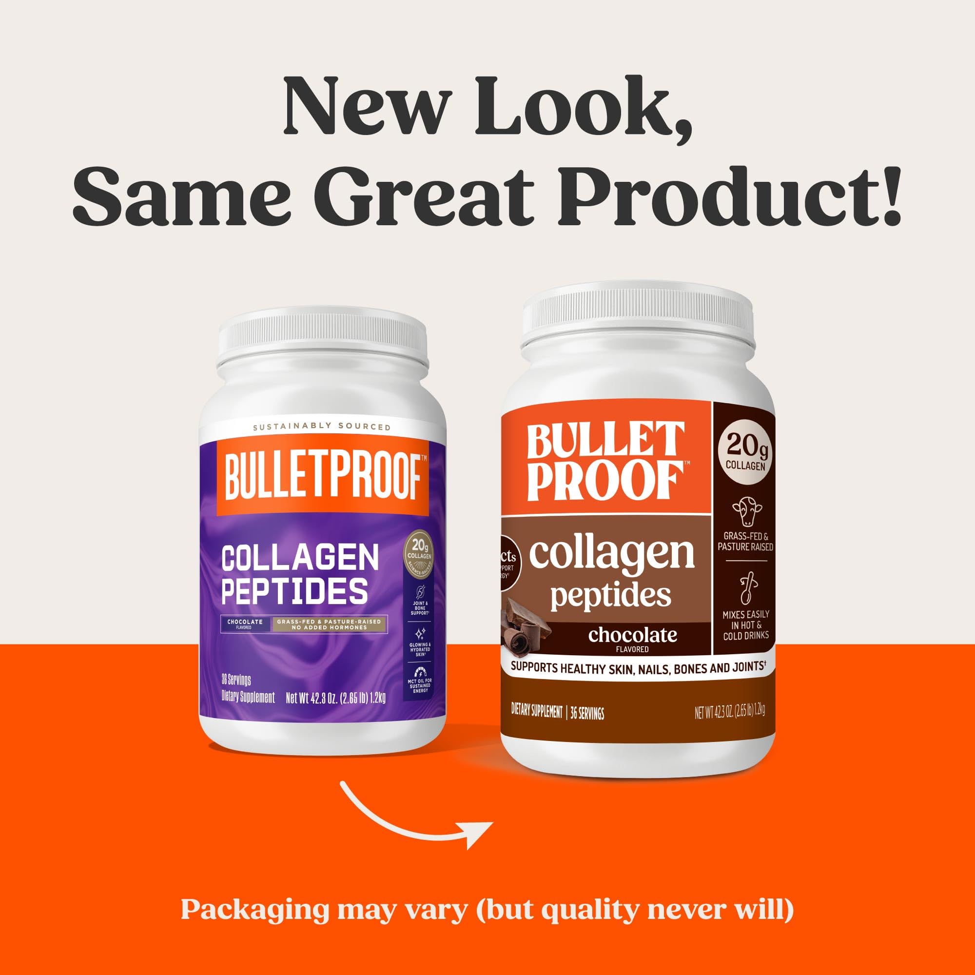 Bulletproof Chocolate Collagen Scoop next to a shake for quick mix.