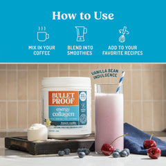 Bulletproof Energy Collagen label on bottle shows keto-friendly nutrition at a glance