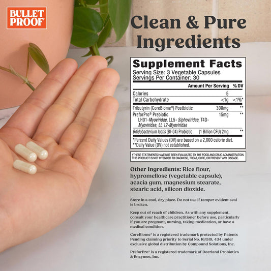 Bulletproof Express 3-in-1 postbiotic formula for rapid gut comfort.
