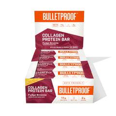 Bulletproof Fudge Brownie Collagen Bar box 12-count for on-the-go fuel.