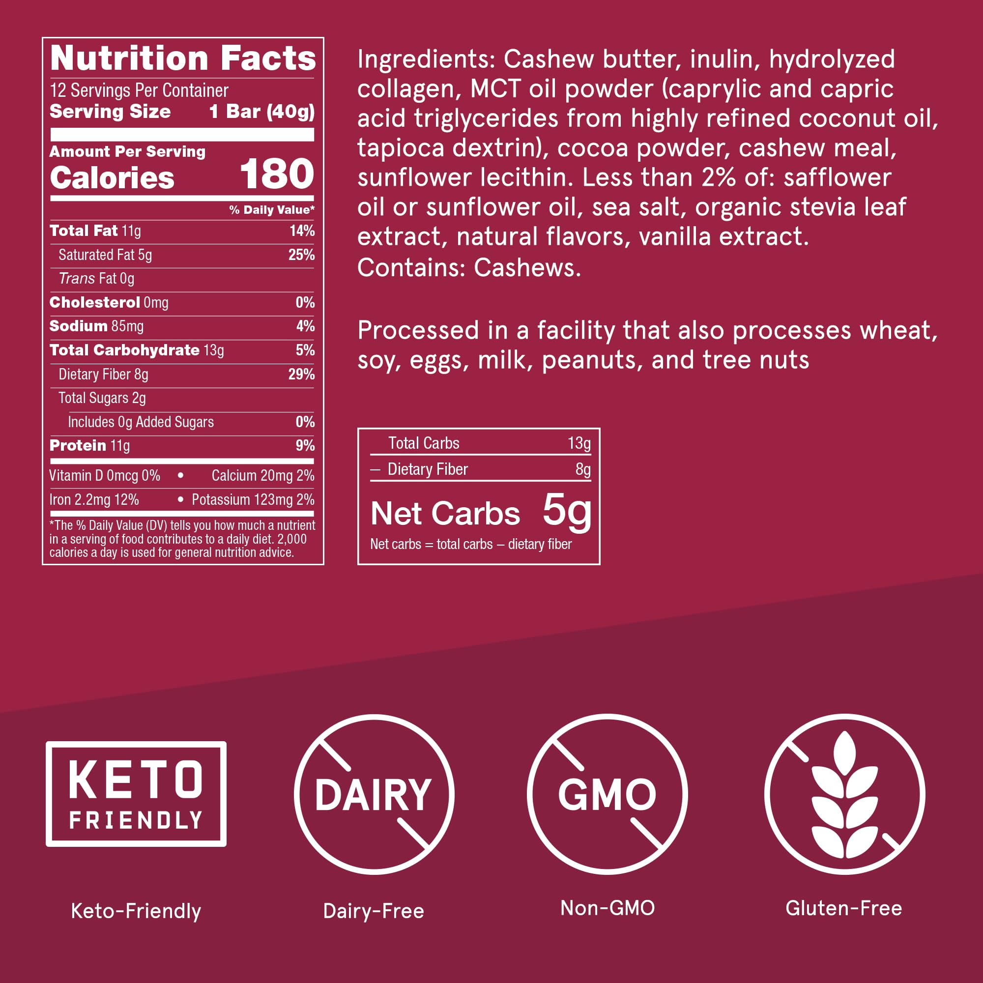 Bulletproof Fudge Brownie Collagen Bar closeup shows fudgy texture.