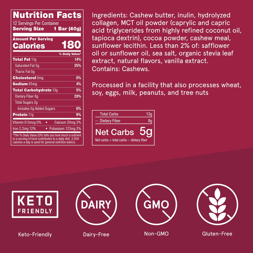 Bulletproof Fudge Brownie Collagen Bar closeup shows fudgy texture.