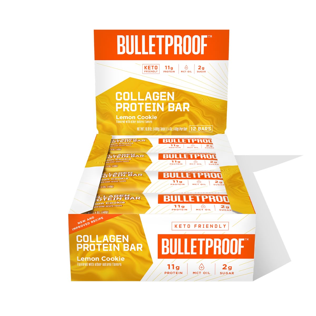 Bulletproof Lemon Cookie Bar pack on kitchen counter, convenient on-the-go snack.