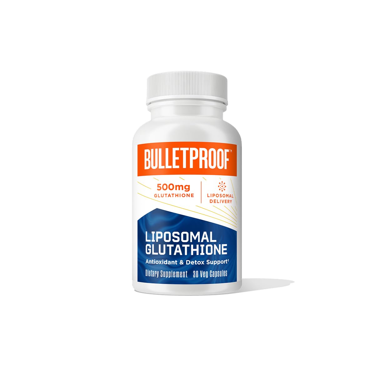 Bulletproof Liposomal Glutathione Force bottle highlighting immune support and liver health.
