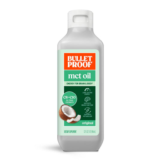 Bulletproof MCT Oil bottle on countertop ready to fuel your morning coffee.