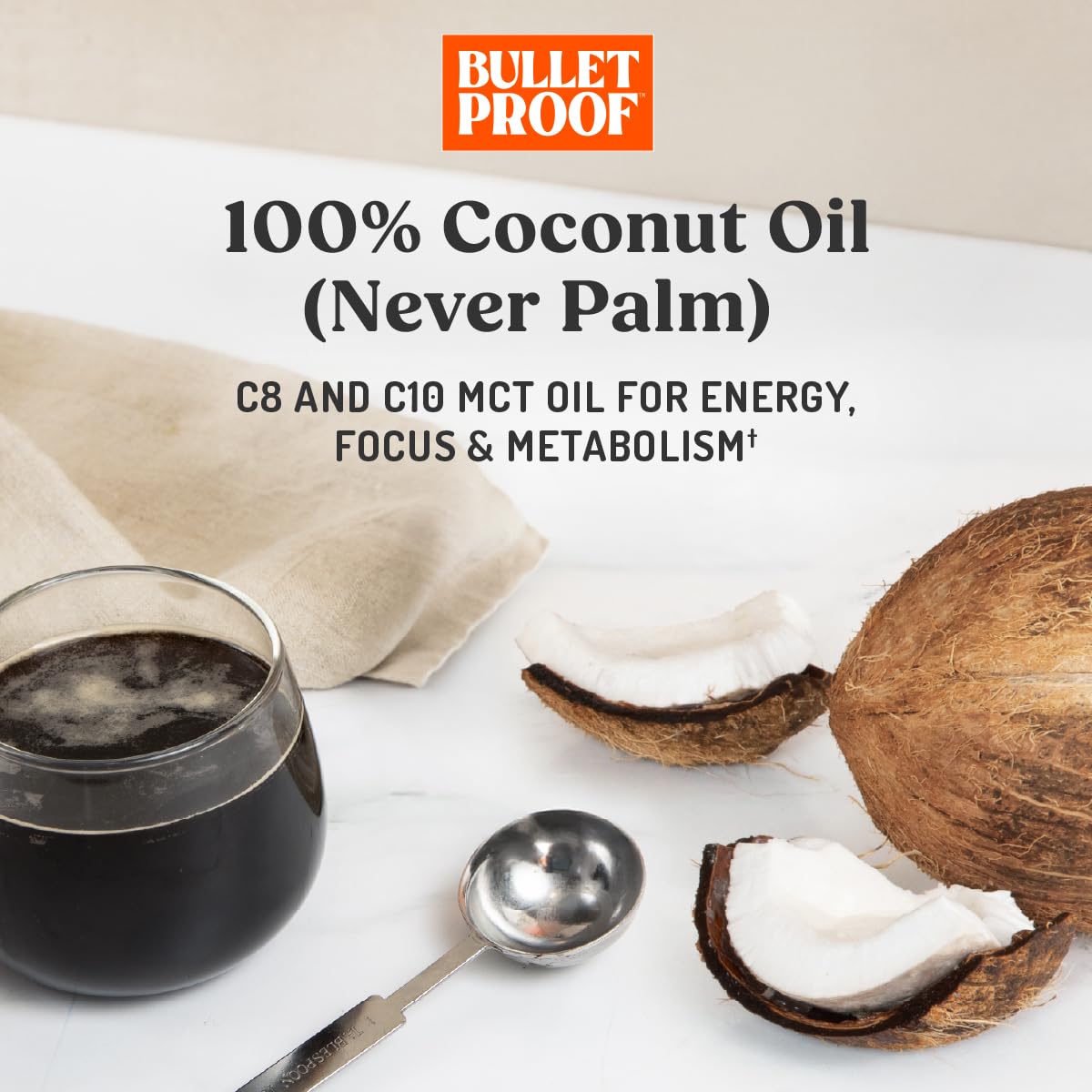 Bulletproof MCT Oil added to coffee for smooth, sustained energy.