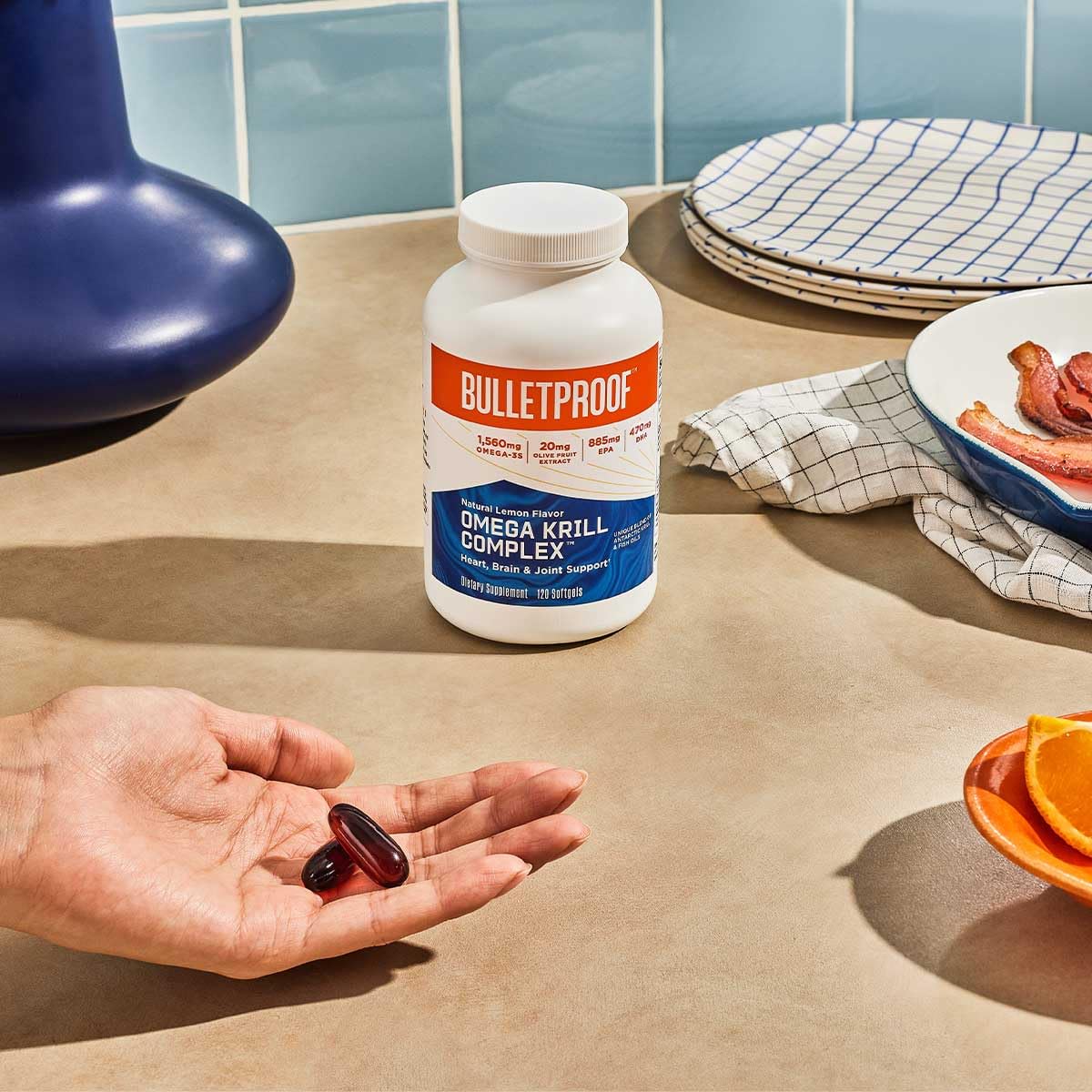 Bulletproof Omega Krill Complex bottle label emphasizing purity and clean ingredients
