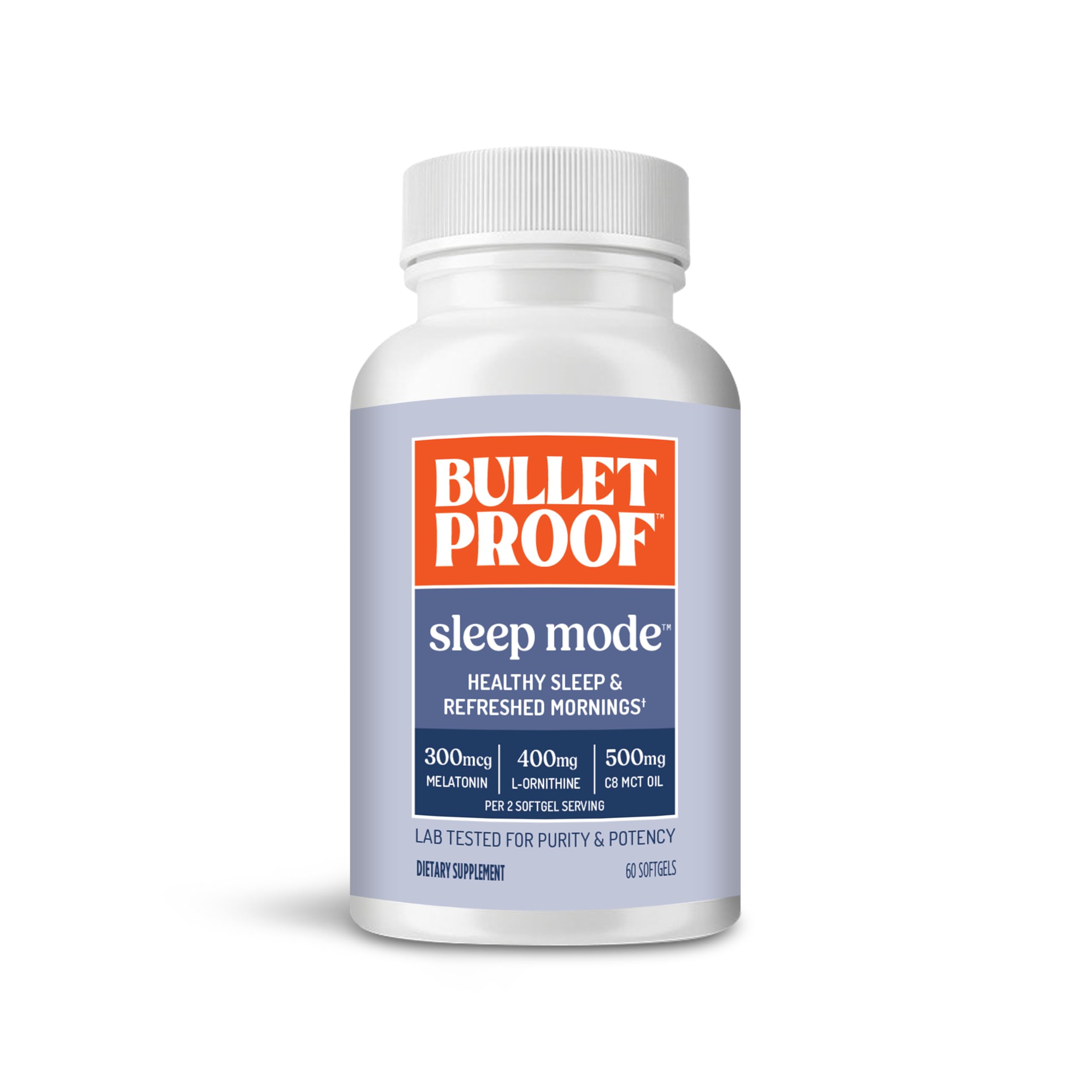 Bulletproof Sleep Mode softgels bottle ready for nightly rest.