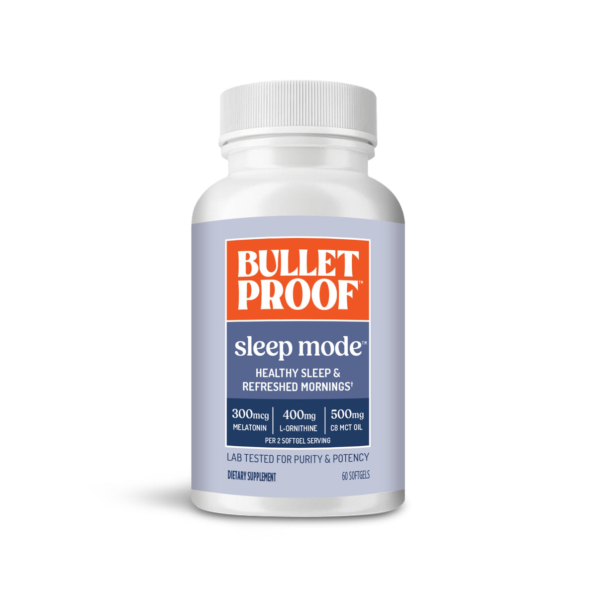 Bulletproof Sleep Mode softgels bottle ready for nightly rest.