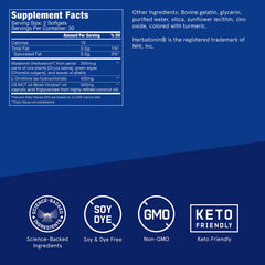 Softgels in hand indicate a two-pill nightly routine.