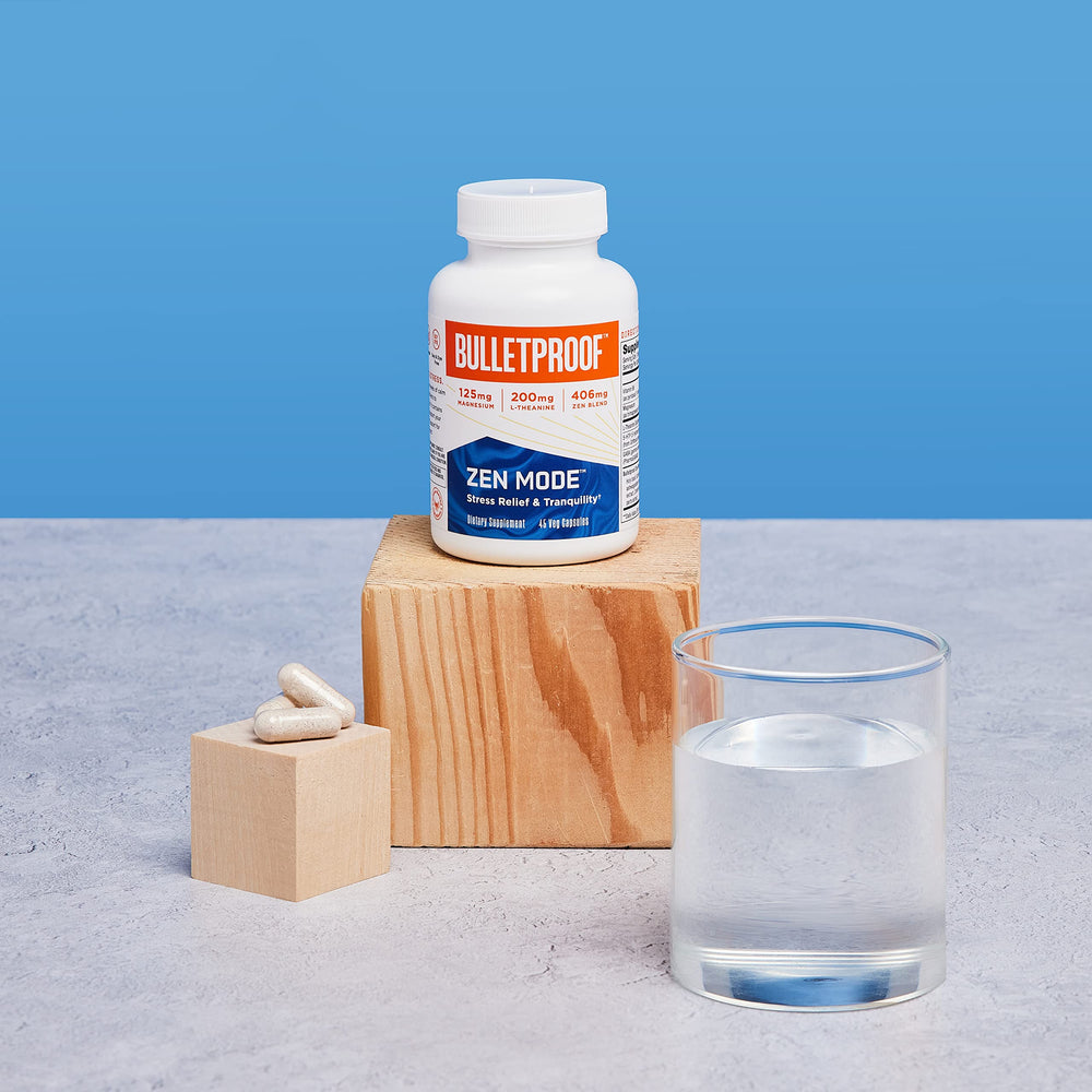 Bulletproof Zen Mode bottle label detailing 45-count calm support