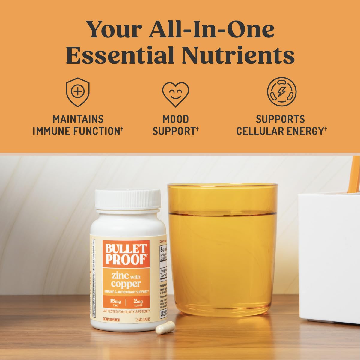 Bulletproof Zinc with Copper bottle on kitchen shelf for daily use