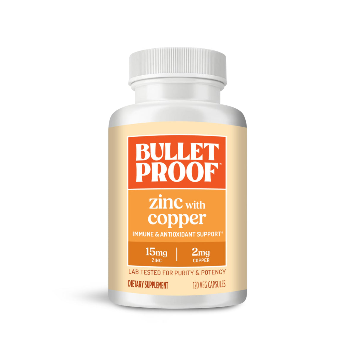 Bulletproof Zinc with Copper capsules beside a glass of water for daily immune support