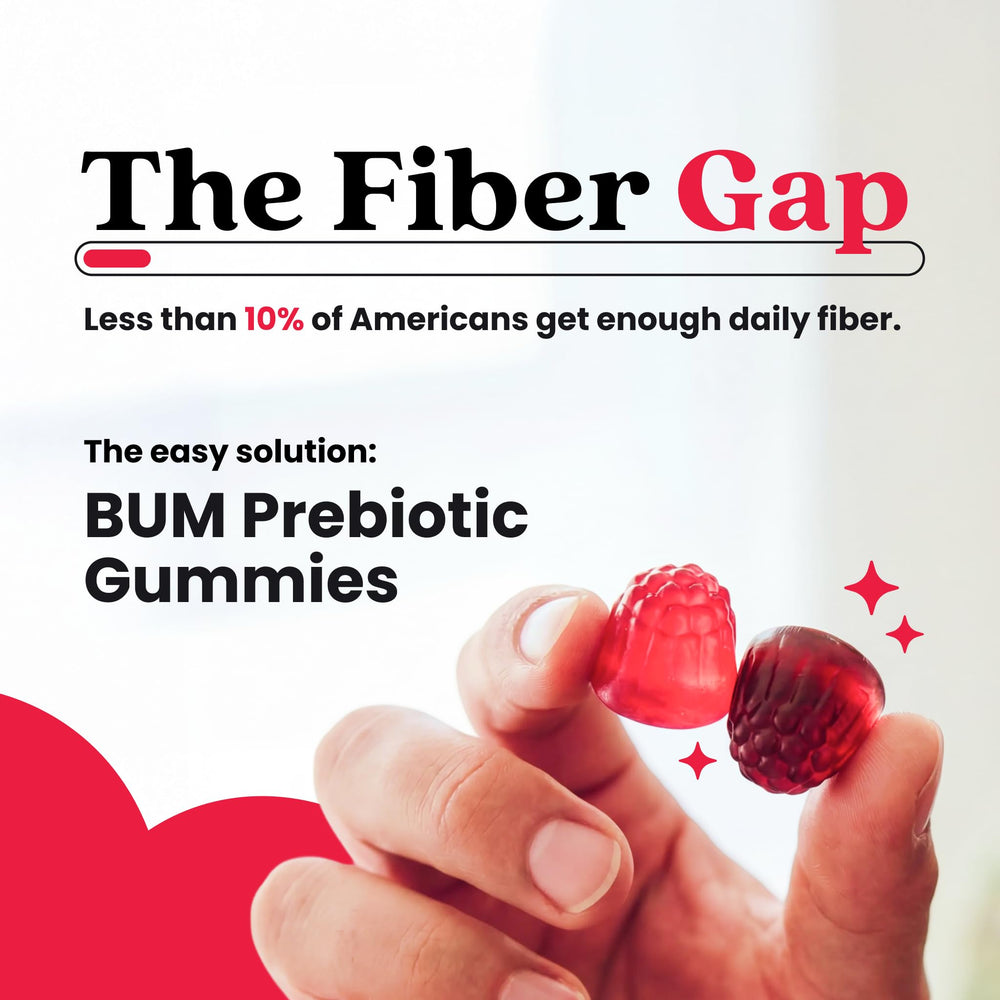 Glimpse of Bum gummies highlighting 4g fiber and simplicity