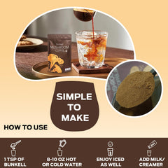 Bunkell Mushroom Coffee ingredients-mct-oil-coconut-milk for creamy texture and sustained energy.