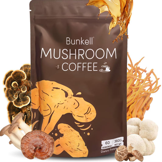 Bunkell Mushroom Coffee instant powder for a quick energy boost and focus.