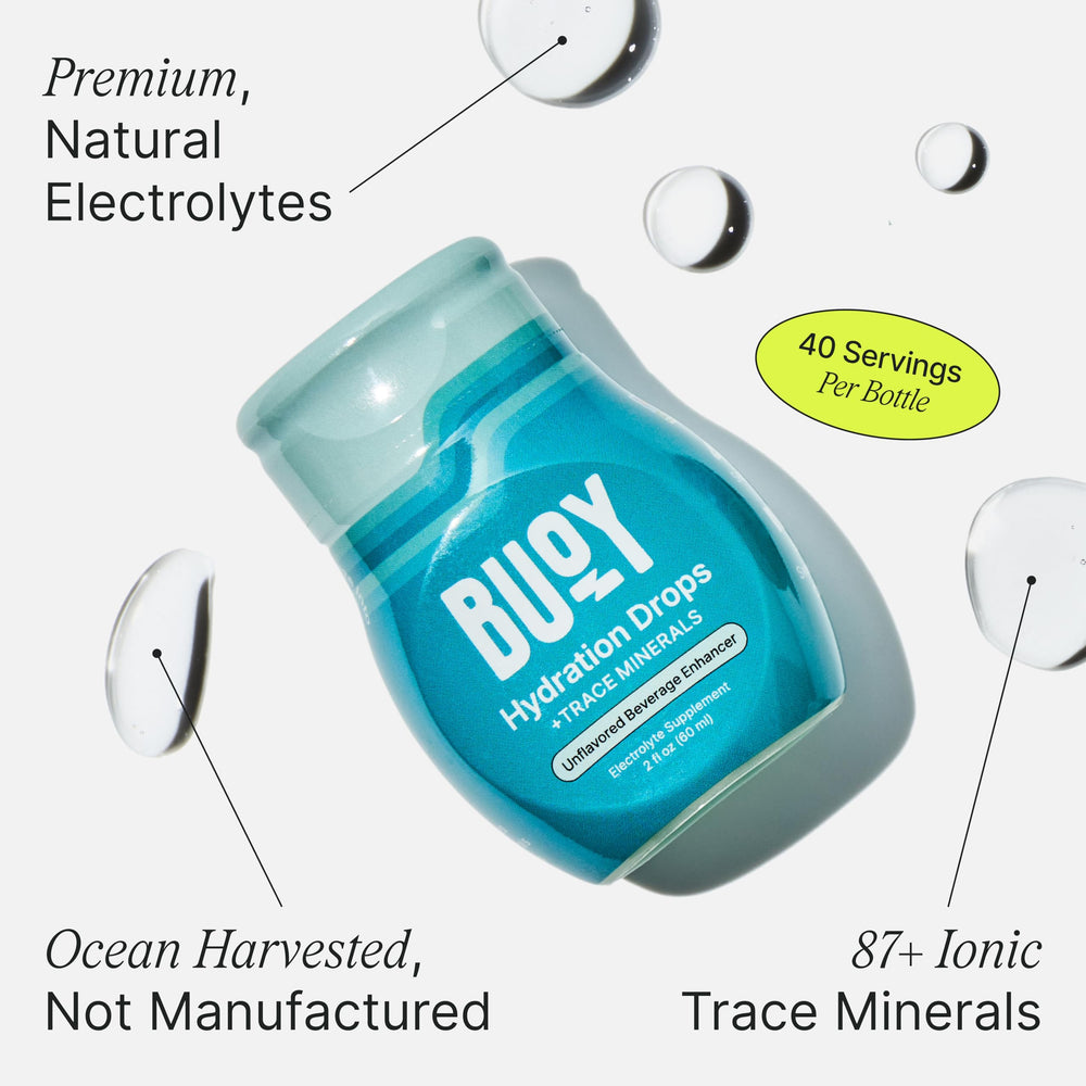 Buoy Electrolyte Drops added to tea cup for hydration without sweetness