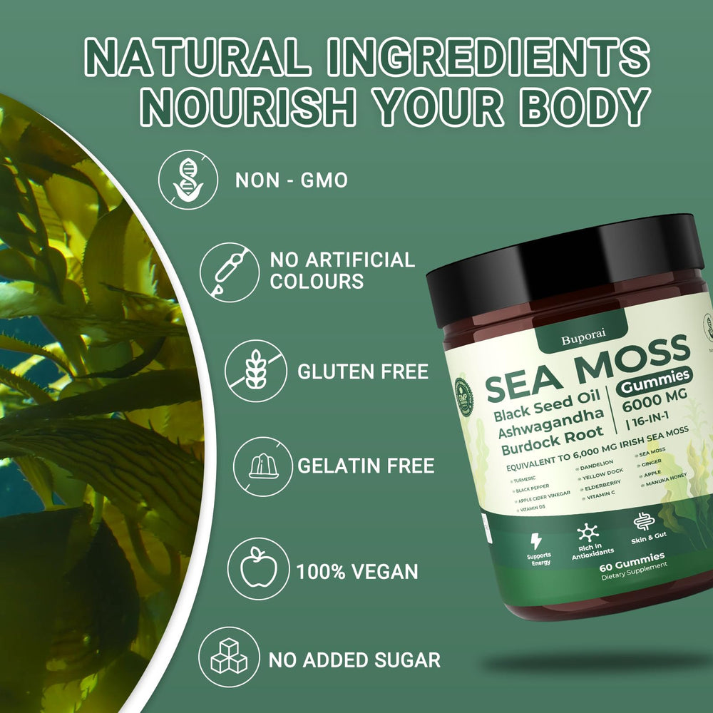 Naturally fruit-flavored Buporai Sea Moss Gummies for tasty daily ritual