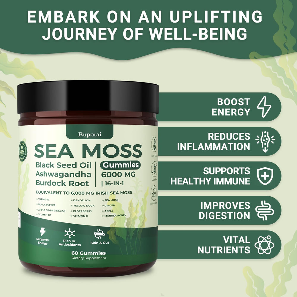 Buporai Sea Moss Gummies with Irish Sea Moss extract rich in minerals