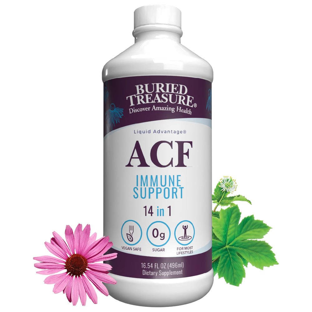 Buried Treasure ACF Advanced Immune Liquid bottle for easy daily wellness support