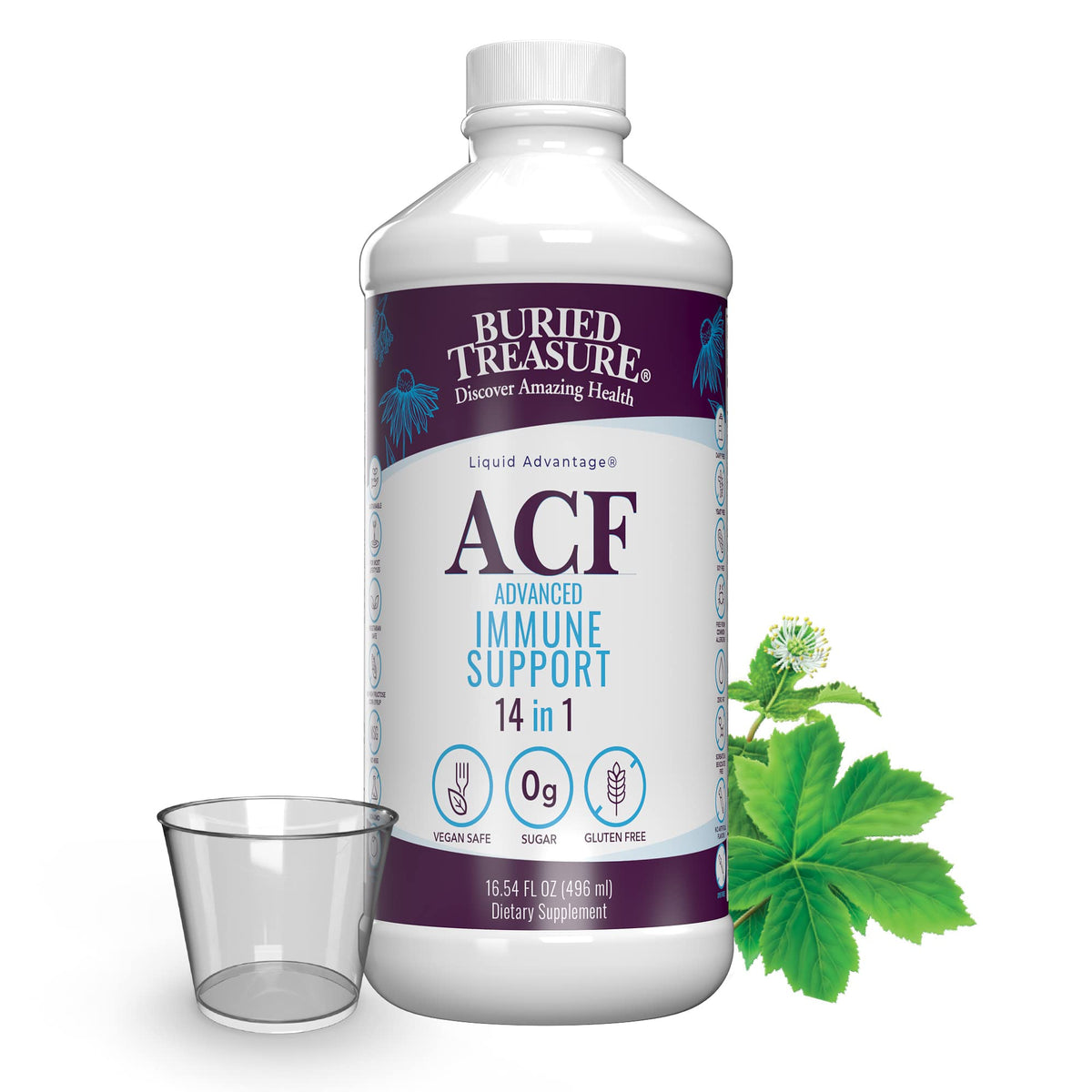 Buried Treasure ACF immune bottle shows the liquid supplement for daily immune support