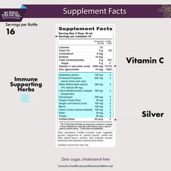 Buried Treasure ACF immune label close-up highlighting elderberry and vitamin C