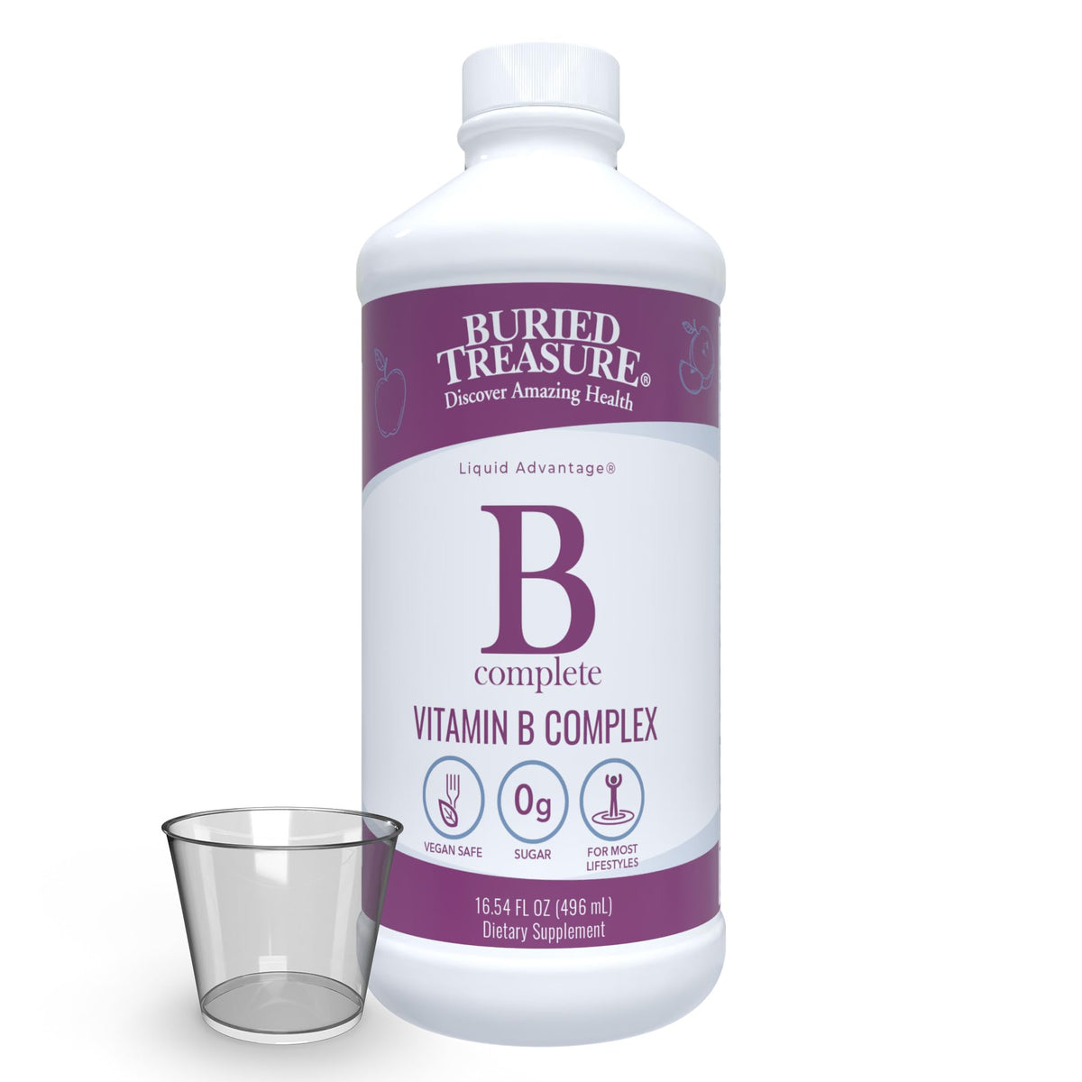 Buried Treasure B Complete bottle pour shows easy liquid dosing for daily use.