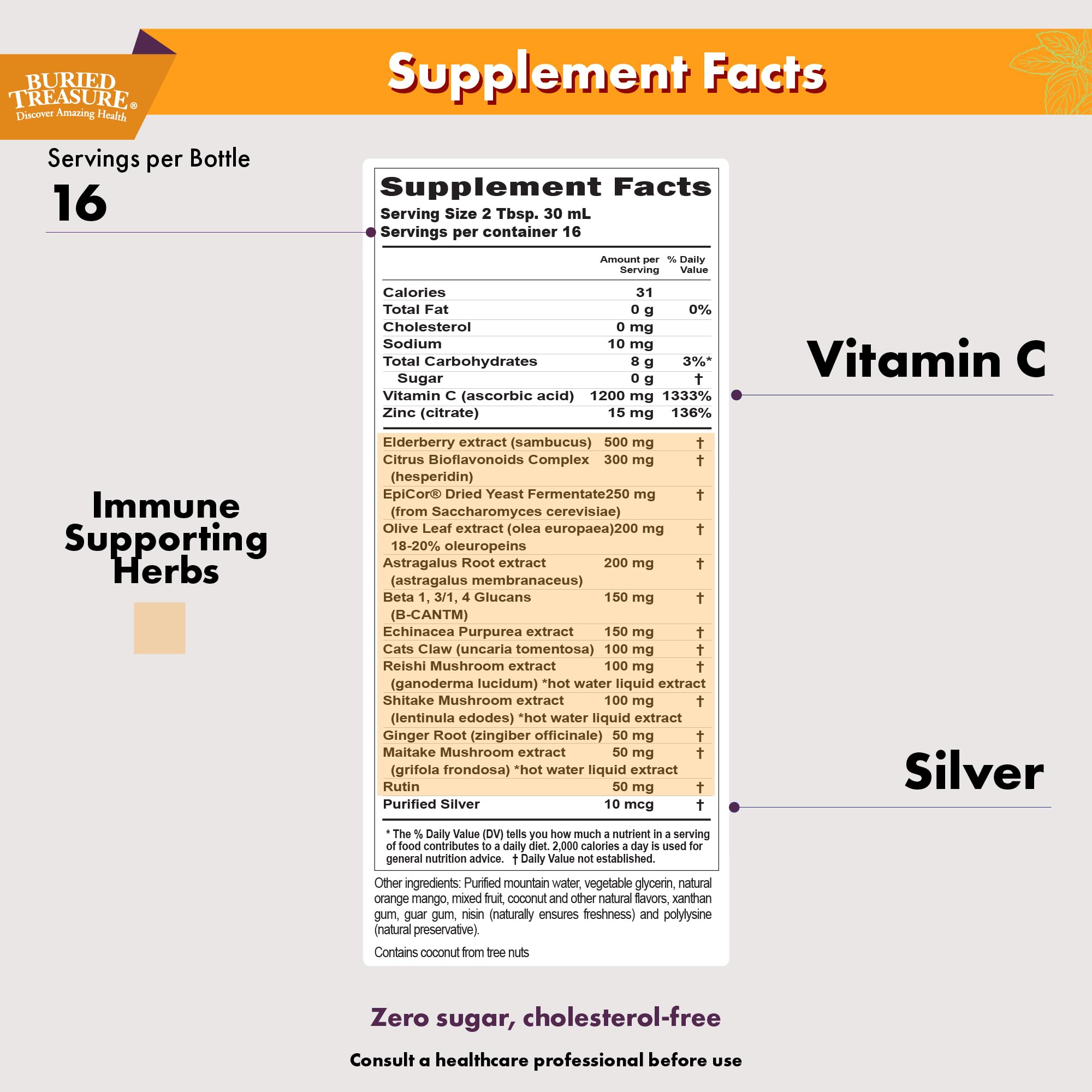 Buried Treasure Elderberry Vitamin C bottle close-up highlighting berry antioxidants