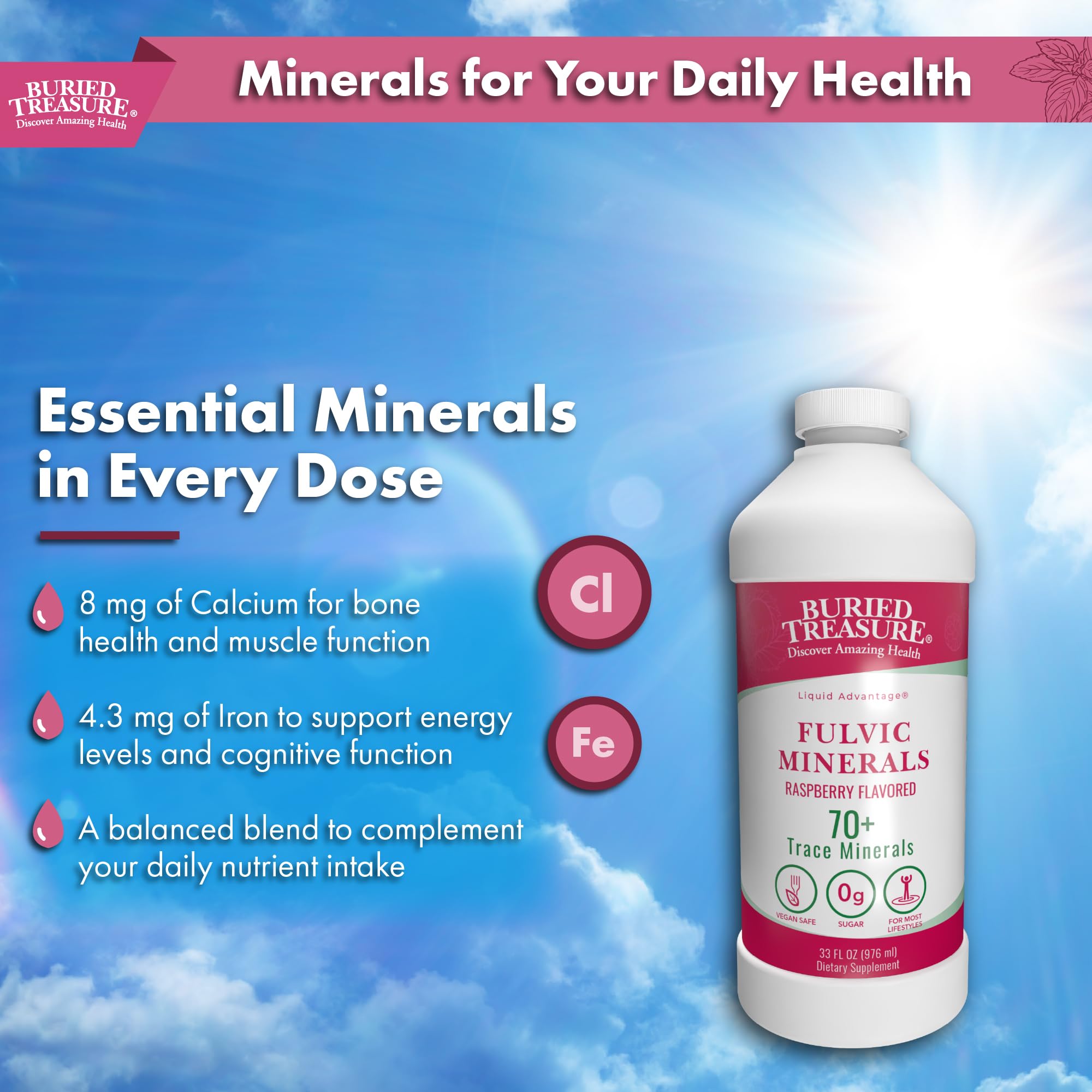 Electrolyte replacement in water with Buried Treasure raspberry flavor