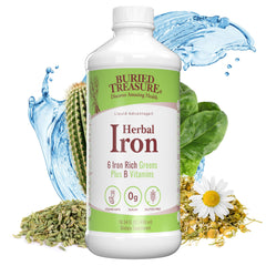 Buried Treasure Herbal Iron bottle front view for daily energy support.