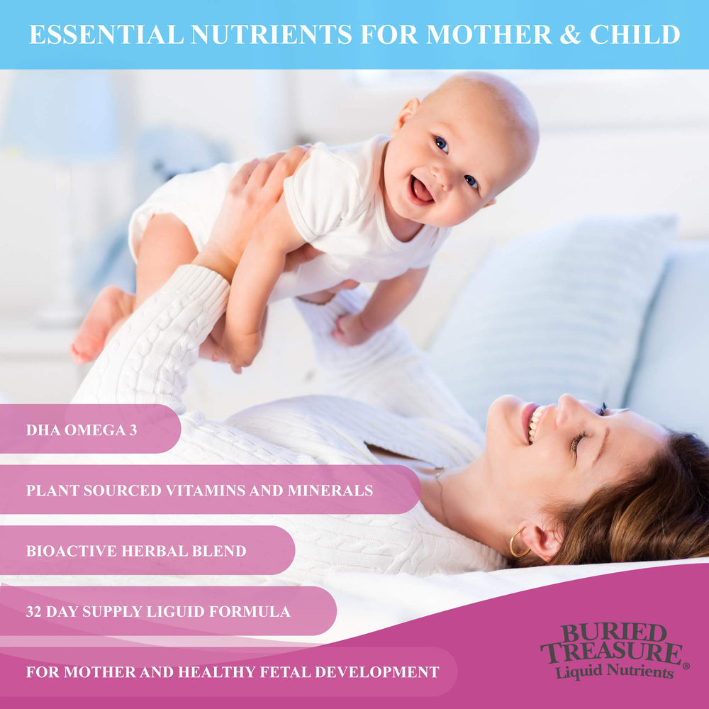 Buried Treasure Prenatal Plus DHA Complete pouring into a dose cup for accurate servings.