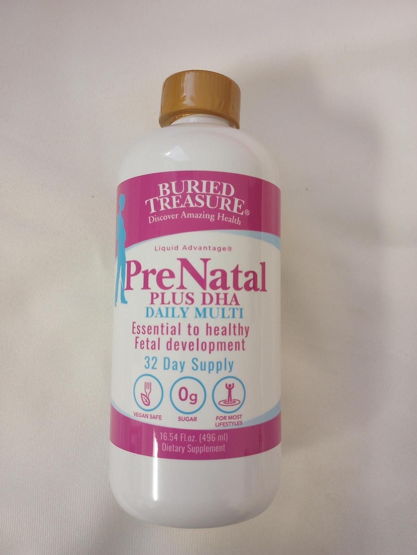 Buried Treasure Prenatal Plus DHA packaging communicates BPA-free bottles.