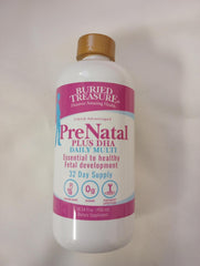 Buried Treasure Prenatal Plus DHA packaging communicates BPA-free bottles.