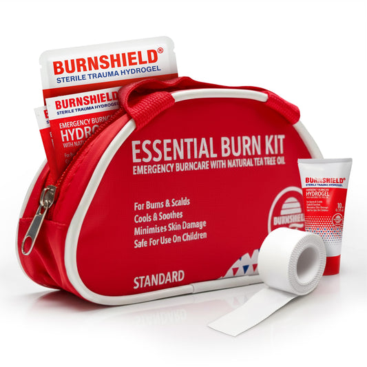 Burnshield Essential Burn Kit front view showing compact home and travel safety gear