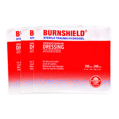Burnshield sterile emergency burn dressing 8x8 pack for rapid cooling and skin protection.