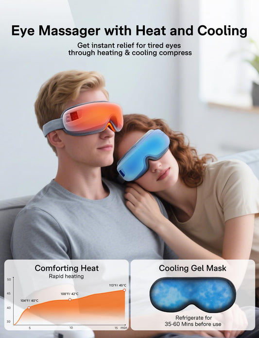 Burrki massager with removable cooling mask for refreshing eye relief.
