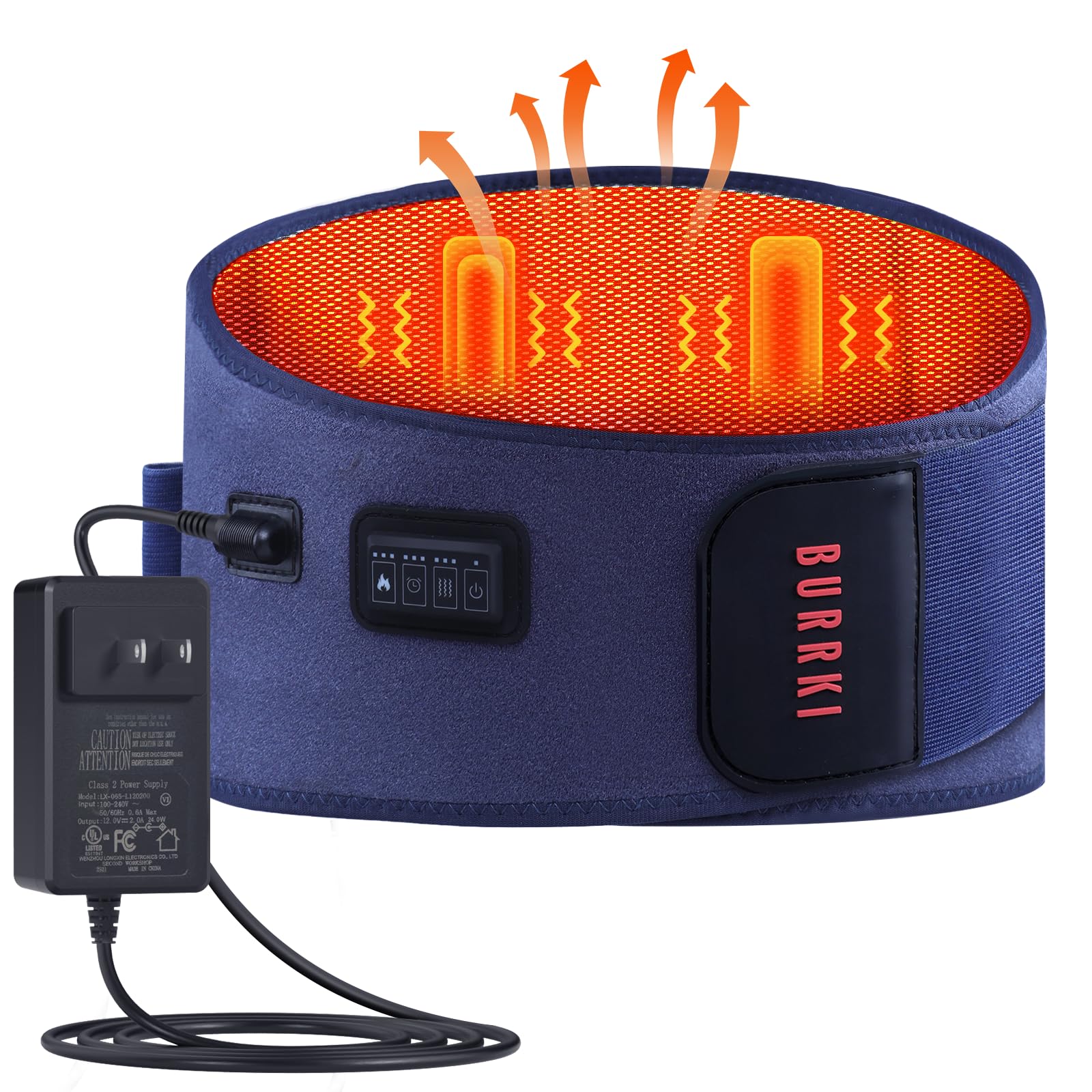 Burrki heating pad worn on the back for targeted warmth and soothing massage.