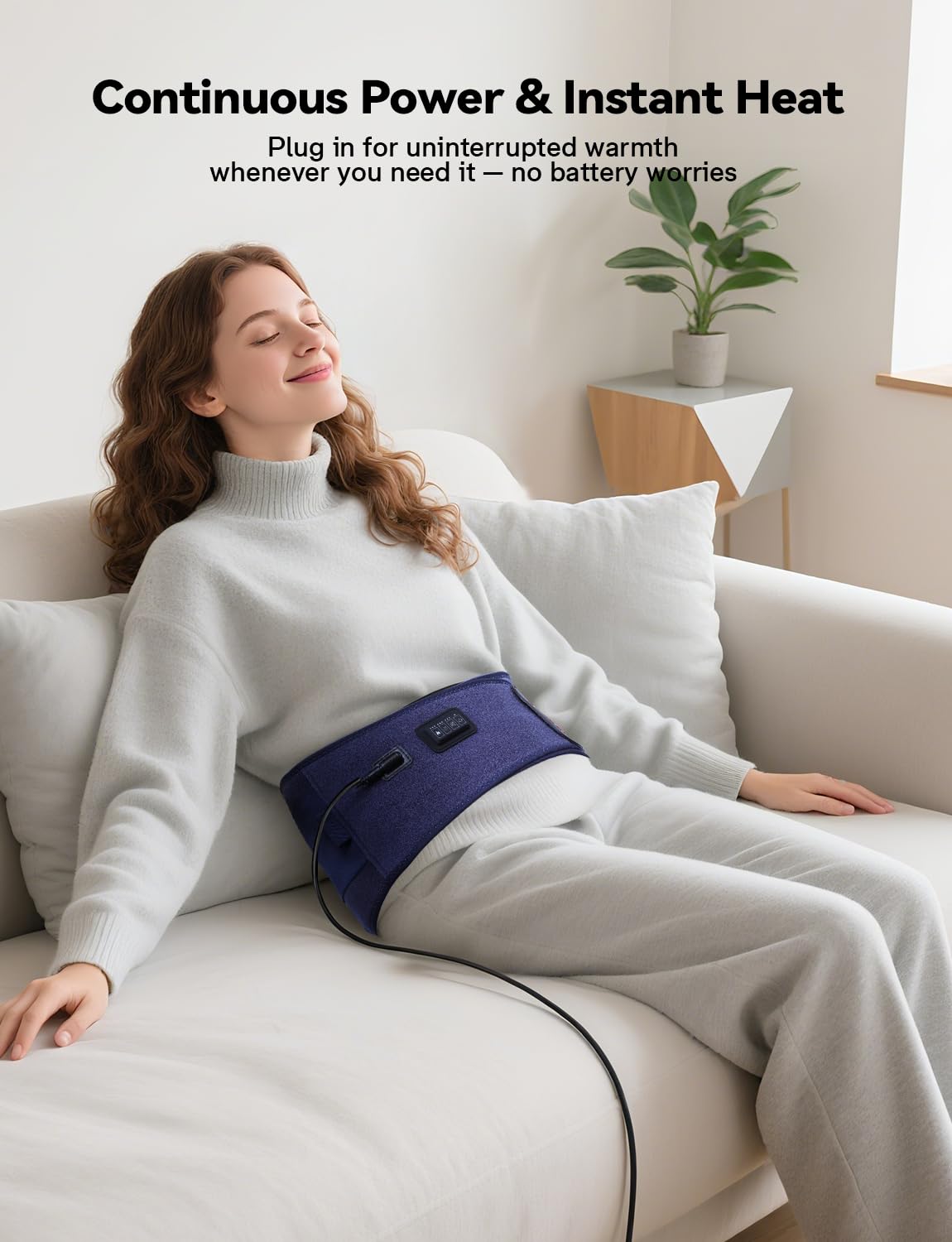 Burrki heating pad with adjustable straps offering secure all-day fit.