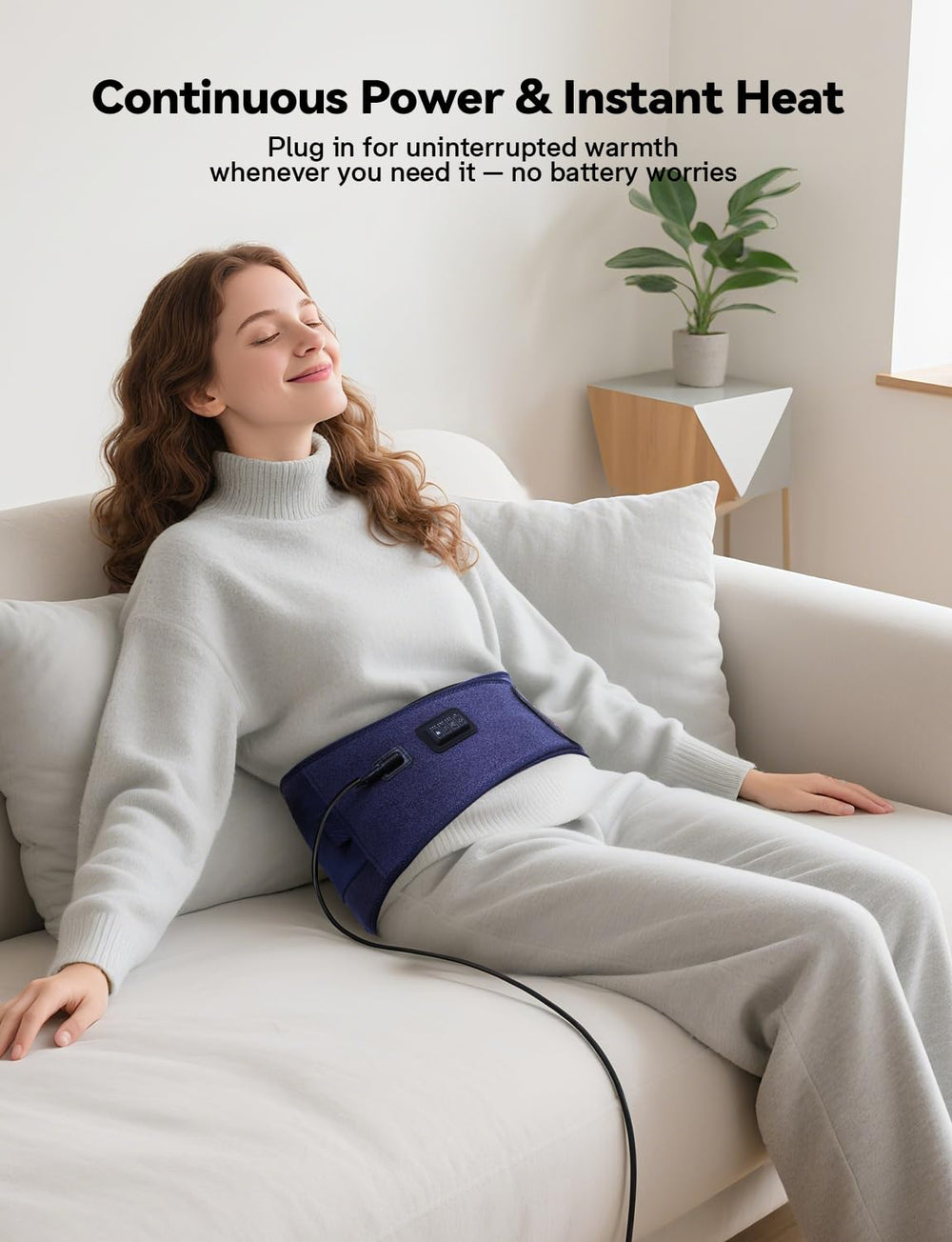 Burrki heating pad with adjustable straps offering secure all-day fit.