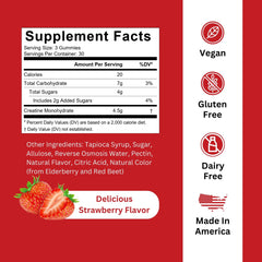 Burst Creatine Gummies close-up highlighting strawberry flavor and chewy texture.