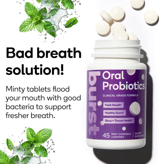 Burst packaging variety highlighting convenient access and ongoing mouth health support.