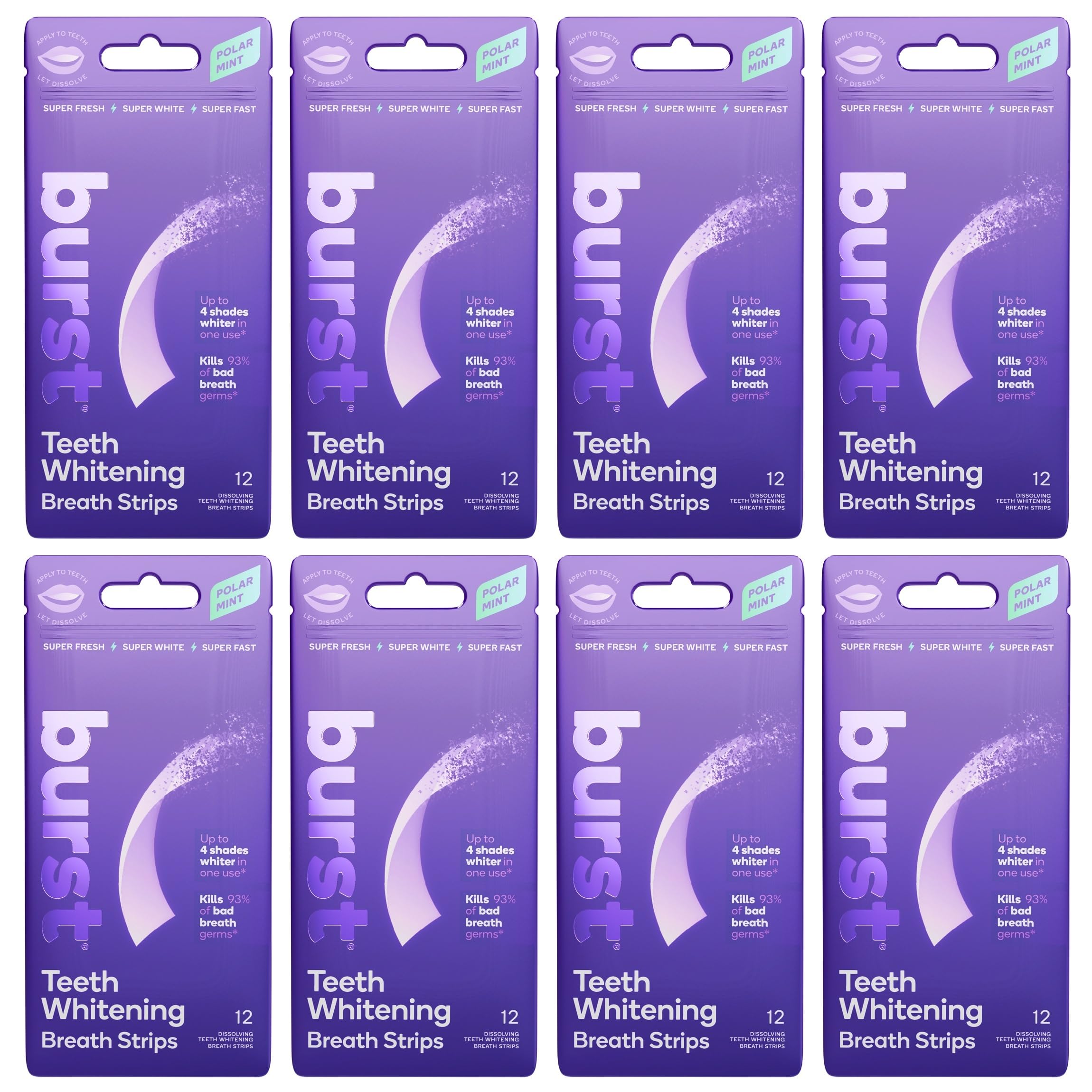 Burst Teeth Whitening Breath Strips Polar Mint pack for dual breath freshness and whitening.