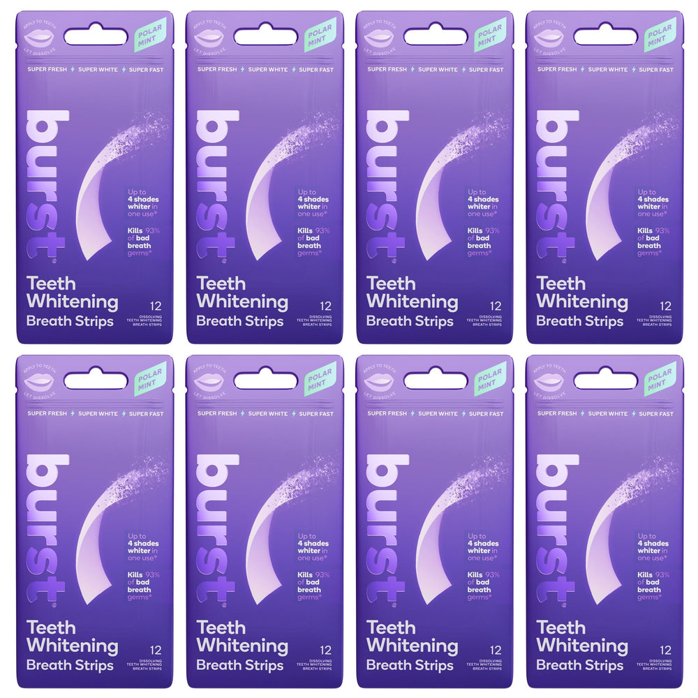 Burst Teeth Whitening Breath Strips Polar Mint pack for dual breath freshness and whitening.