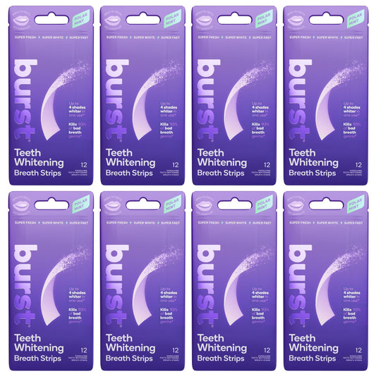 Burst Teeth Whitening Breath Strips Polar Mint pack for dual breath freshness and whitening.